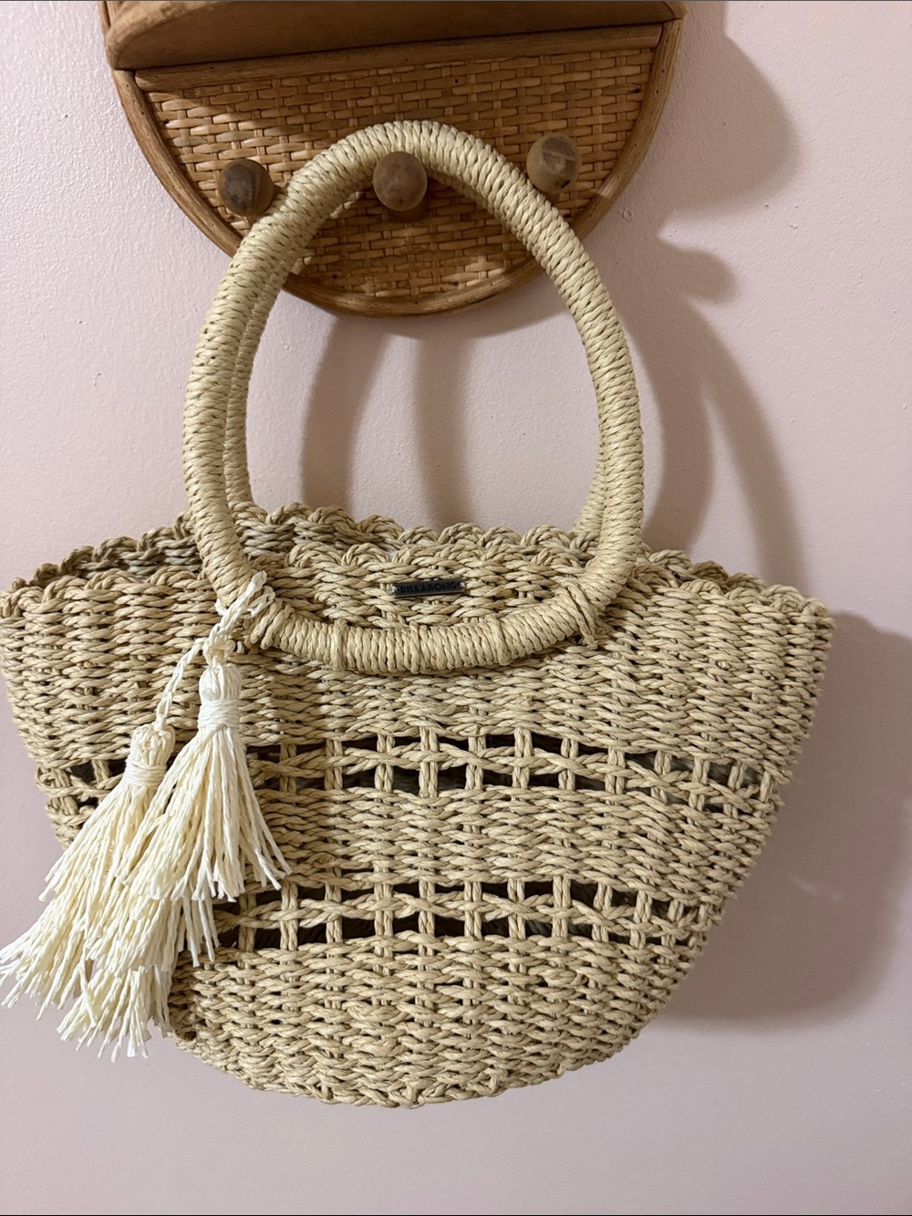 Billabong Cream Woven Straw Tote with Tassels